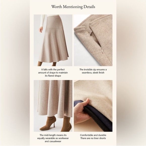 OGL Flare Midi Oatmeal Color Careerwear Skirt - Picture 3 of 13